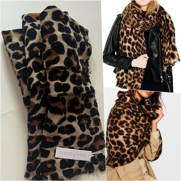 Nordstrom Leopard Wrap Shawl Oversized Scarf Brown Beige Black NWT*f - Picture 1 of 5